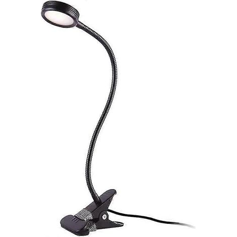 Lampe de bureau LED à pince pour table de lecture/lit avec adaptateur, luminosité réglable, protection des yeux, pour le bureau et la maison, flexible à 360°, noire (1/3)