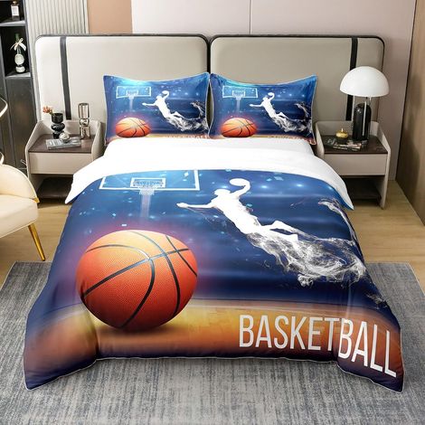 Parure de lit 100 % coton pour garçon - Housse de couette 135 x 200 cm - Motif joueur de basket-ball moderne - Avec 1 taie d'oreiller (1/5)