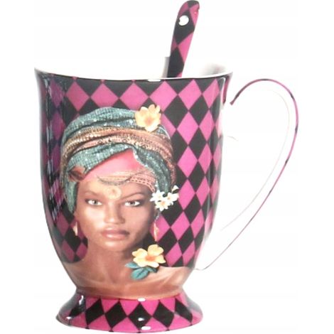 Elegante tazza in porcellana con cucchiaino, 300 ml, viola, da donna (1/5)