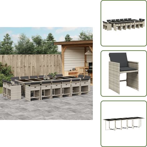 17-tlg. Garten-Essgruppe mit Kissen Hellgrau Poly Rattan - Gartengestell - Gartenmöbelset - Outdoor Möbel - Terrassenmöbel - Esstisch (1/5)