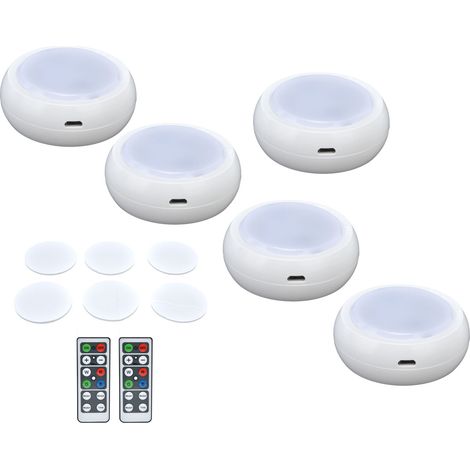 Set aus 6 RGBW-LED-Schrankleuchten mit Fernbedienung, Nachtlicht per Knopfdruck und Dimmfunktion, Nachttischlampe zum Stillen, Kleiderschrankbeleuchtung (Batterien für die Leuchten nicht enthalten, Fe (1/5)