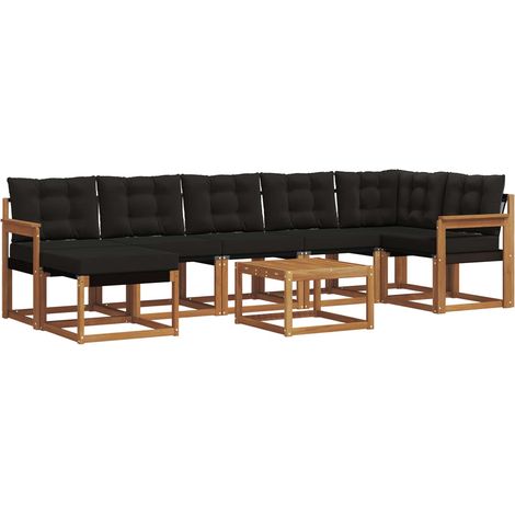 Conjunto de sofás de exterior con cojín 8 pcs Natural y negro vidaXL
