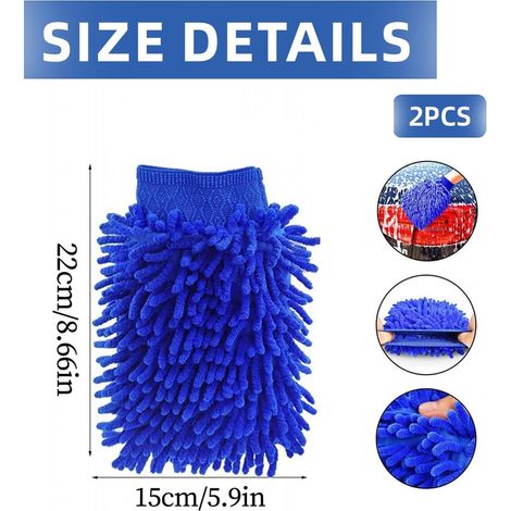 Lot de 2 gants de lavage en microfibre pour le nettoyage des brosses de voiture et des jantes. (1/4)