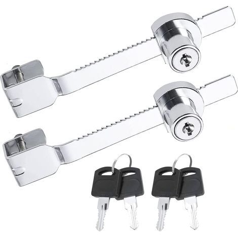 Lot de 2 verrous de scie coulissante avec clé serrure verrou vitrine en verre pour vivarium, terrarium, vitrine, serrure à cliquet pour porte en verre, clés identiques (argenté)