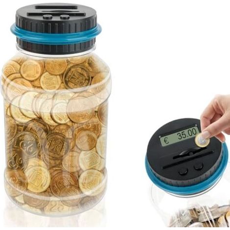 1.8L Electronic Money Box, Digital Electronic Money Box with LCD Screen, Automatic Coin Counter, Digital EUR Coin Counter, Money Box Gift for Children and Adults (1/5)
