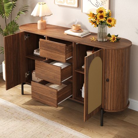 Sideboard mit Schiebetüren und 3 Schubladen Rattan OKMYHOME (1/5)