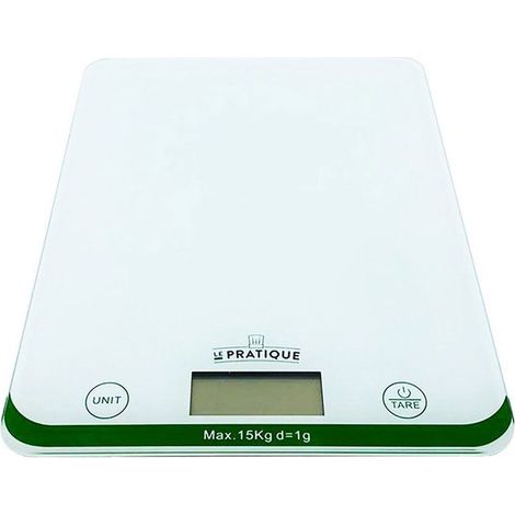 Balance électronique de cuisine LE PRATIQUE 15 kg verre trempé écran LCD précision 1 g (1/4)