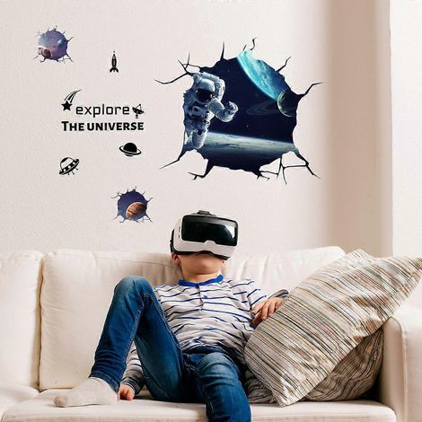3D-Astronauten-Wandaufkleber, abnehmbare Wandtattoos, die ein Fenster ins Universum darstellen, zur Dekoration eines Kinderzimmers oder Wohnzimmers (1/4)