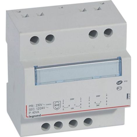 Legrand 413097 Transformador de seguridad - 230 V / 12 o 24 V - 40 VA