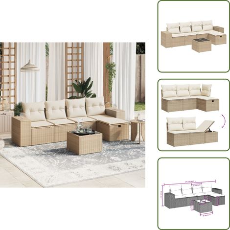 The Living Store Salon de jardin avec coussins 6 pcs beige résine tressée - Ensemble Salon De Jardin - Mobilier De Jardin - Canapé Jardin - Set Salon Exterieur - Chaise Lounge (1/5)