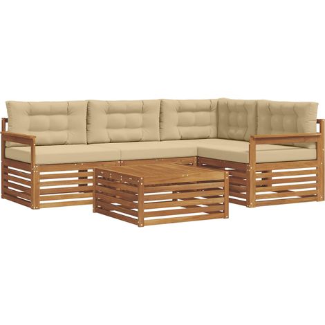 Outdoor Sofa Set with Cushion 5 pcs Natural and Beige vidaXL