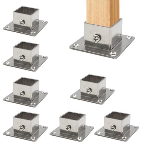 Lot de 8 embases carrées pour poteaux (2,5 x 2,5 cm), socles de fixation en acier inoxydable pour clôtures, terrasses (1/5)