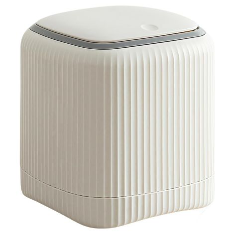 Mini poubelle de bureau en plastique avec couvercle à pression, pour salon, cuisine, salle de bain, bureau, voiture (blanc)