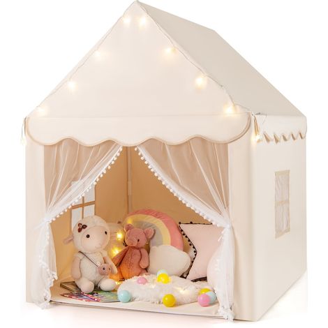 Tenda da gioco per bambini con luci a stella, finestre e tappetino