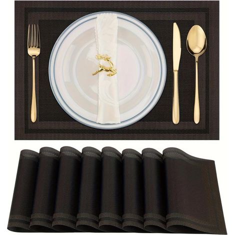 6 sets de table antidérapants, dessous de verre, élégants et pratiques (noir) (1/4)