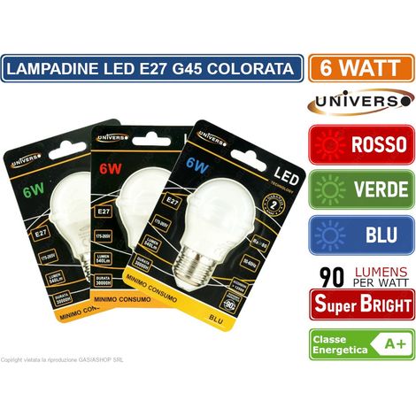 LAMPADINA LED E27 6W MINIGLOBO G45 COLORATA VERDE - ROSSA - BLU 540 LUMEN - Colore Luce: Blu (1/4)