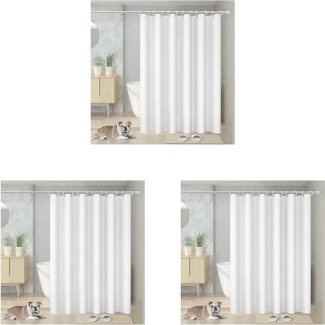 Lot de 3 Rideau Douche 180x200cm Blanc Avec 12 Crochets Tissu PEVA Imperméable Pour Salle De Bain