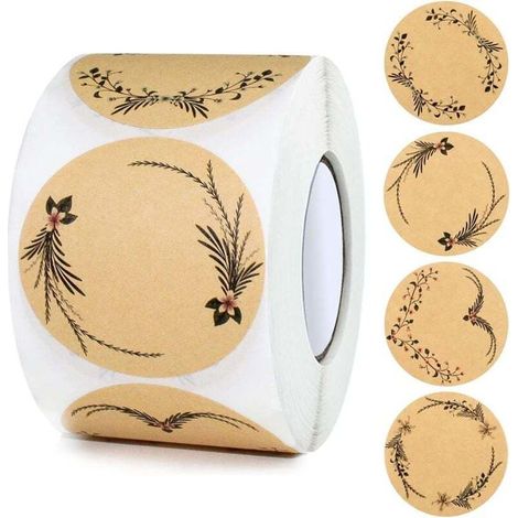 500 étiquettes rondes en papier kraft (marron) de 5 cm, autocollantes, pour cadeaux, enveloppes, pâtisseries, pots à épices, etc. (1/4)