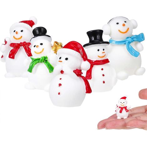 Lot de 5 mini figurines de bonhommes de neige en résine avec chapeau, idéales pour les loisirs créatifs et les fêtes de Noël. (1/5)