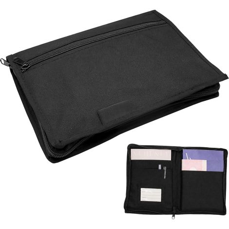 Pochette Papier Voiture A5 600D, Pochette Document Voiture avec Fermeture Éclair et Compartiments, Porte Document Voiture pour Carte Grise, Carnet d'Entretien et Assurance (1/5)