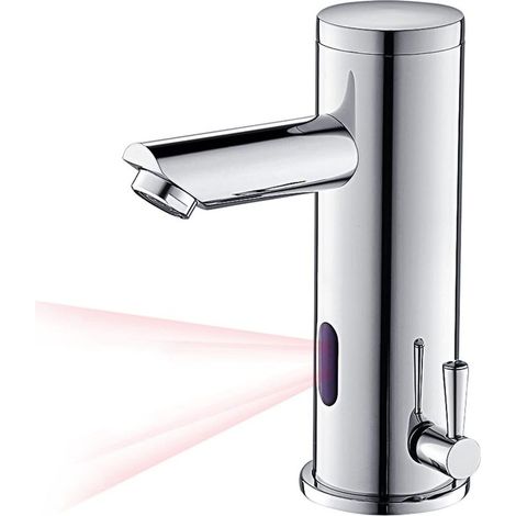 Robinet Infrarouge Electronique Eau Froide et Chaude Mitigeur Automatique Laiton Chrome Robinet Automatique de Lavabo pour Salle de Bain