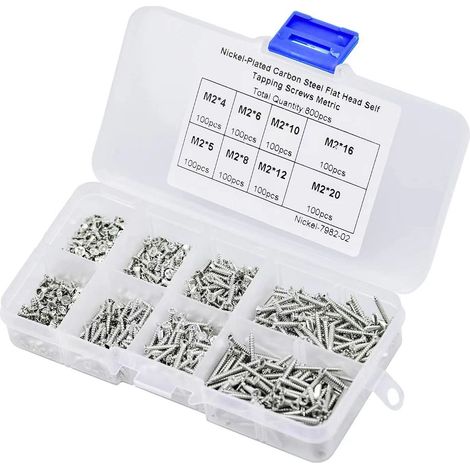 Vis, 800 pièces en boîte GB846 M2 argent acier au carbone nickelé tête plate croix vis autotaraudeuses à tête fraisée (1/4)