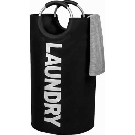 Cesto De Ropa - 90 L - Poliéster 600D Impermeable - Asa Acolchada - Base Rígida - Plegable - Negro (1/5)