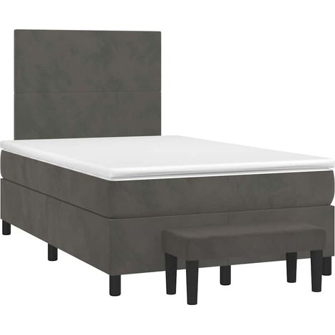 Lit double  Lit adulte  Sommier à lattes de lit et matelas gris foncé 120x190cm velours