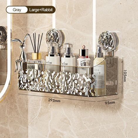 (Noir 5-M) Panier de rangement mural à ventouses, motif vague d'eau, non perforé, pour salle de bain et autres articles de rangement. (1/5)