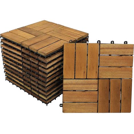 SAM Set di 33 Piastrelle in Legno 02 per 3 m², Piastrelle in Legno di Acacia, Piastrelle con 12 doghe per Giardino, terrazza, Balcone, Pavimento con Struttura drenante (1/4)