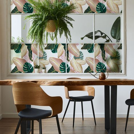 Film Fenêtre Anti Regard Occultant - FEUILLES TROPICALES XL - Stickers pour Vitres & Porte de Douche - 40X200cm (1/4)