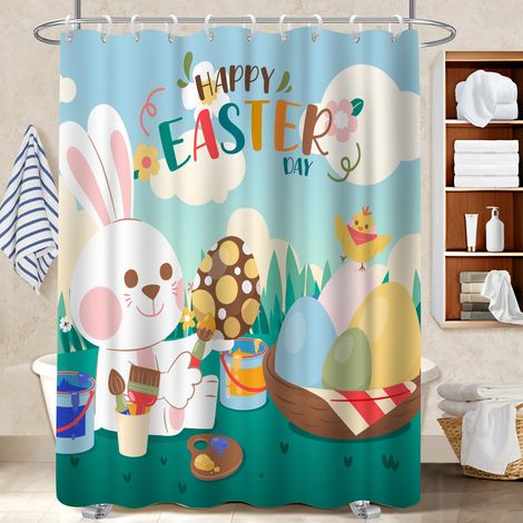 Ensemble rideau de douche polyester avec anneaux 180x180 tissu respirant cache baignoire pour salle de bain avec douche à l’italienne (1/5)