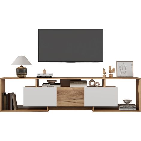 Meuble TV de 180 cm,avec LED RVB,TV Lowboard Moderne pour Le Salon,180 x 30 x 49 cm,Blanc + Naturel (1/5)