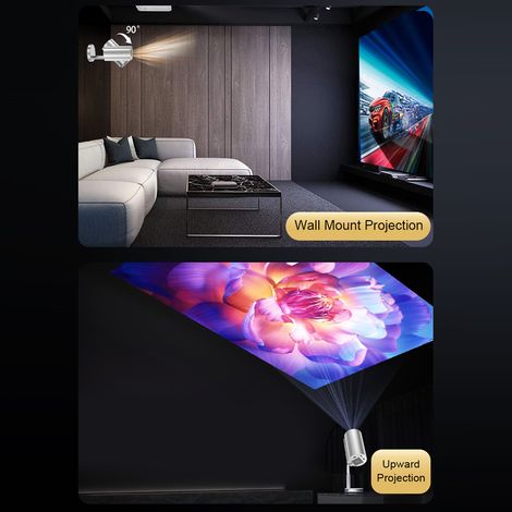 Projecteur Home Cinéma 720p Android 13 compatible vidéo, décodage 4K, écran 120 pouces, tige rétractable, correction trapézoïdale, mise au point électronique, plusieurs ports, boîtier TV. (1/5)