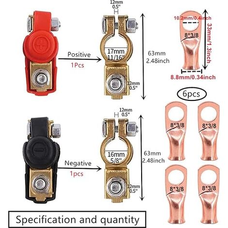 Battery Terminals Terminal Terminal with 6 Copper Rings for Positive and Negative Car, Clamp Connector Battery Terminal (1/4)