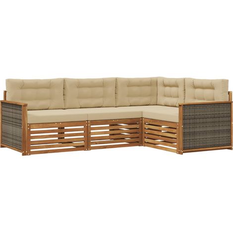 Set di divani da esterno con cuscino 4 pcs Naturale e Beige vidaXL (1/5)