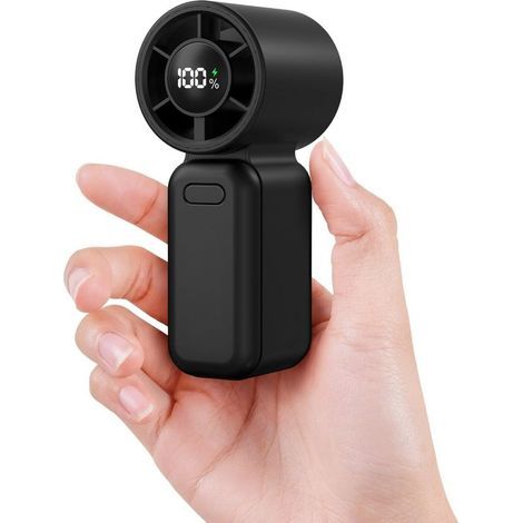 Tragbarer Taschenventilator, Mini-Turboventilator mit 100 Geschwindigkeitsstufen, wiederaufladbar, ideal für Reisen und zum Schminken (schwarz) (1/5)