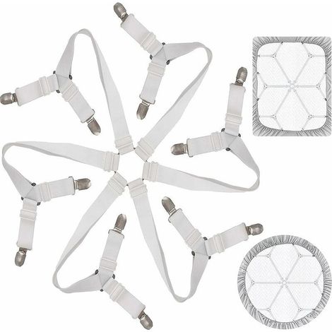 Tendeur Drap Housse Lit Drap Réglable Attache Drap Housse Élastique 3 Voies 6 Côtés Feuilles De Literie Bretelles Drap De Lit Attaches Pour Draps De Lit Coussin De Canapé Matelas Blanc (1/5)