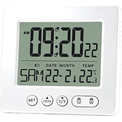 Horloge Numérique Murale Radio Pilotée avec Grand écran LCD Affichage De la Température et de L humidité 7 Langues Double (1/5)