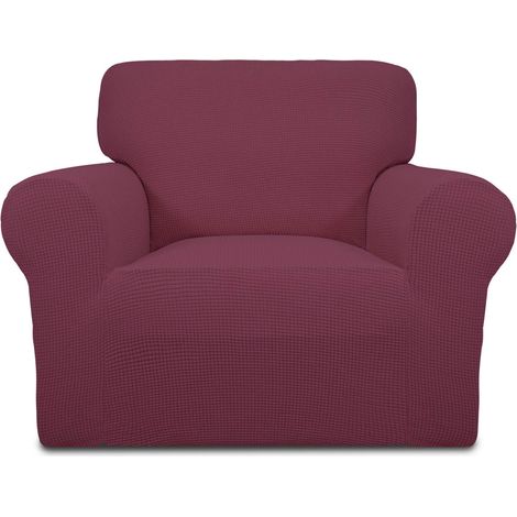 Housse de Protection Extensible 1 pièce pour Fauteuil, Souple avec élastique en Bas, pour Enfants et Animaux de Compagnie, en Tissu Jacquard élasthanne à Petits Carreaux, Rose cendré (1/5)
