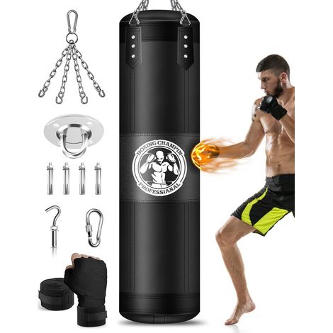 Sac de Frappe Adulte 120cm, Non REMPLIR Suspendu Sac de Frappes pour MMA Muay Thai Karate Taekwondo Training avec Chaine Suspension Boxe Punching Bag (1/5)