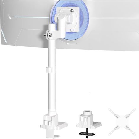 Bras Ecran PC 24-57 Pouces, Support Ecran PC Peut Contenir Jusqu'à 27 kg, Pied Ecran PC, Réglable en Hauteur, Inclinaison, Rotation, Vesa 75/100/200 mm, Blanc (1/5)