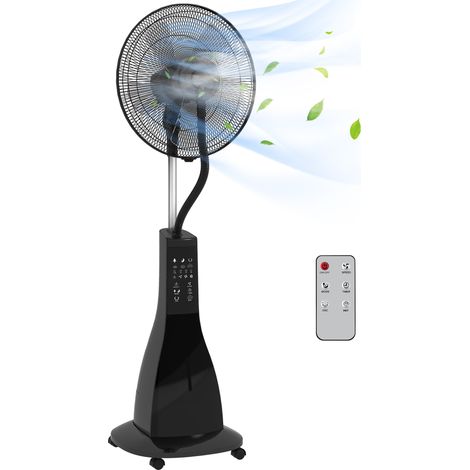 Ventilatore a piantana da 90 W con funzione nebulizzante, telecomando, timer, 3 modalità, 3 velocità, oscillazione e inclinazione - Nero