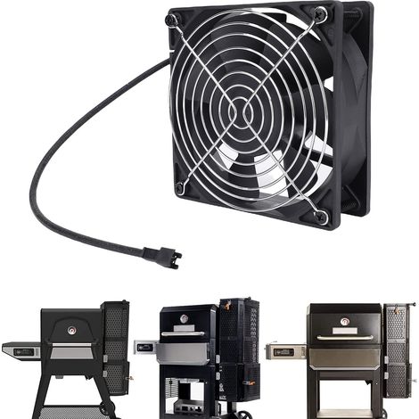 Ventilador de rejilla 12038, compatible con Masterbuilt Gravity 560, 800, 1050, 2 cables, IP55, ABS, 120 x 120 mm, incluye cubierta y 4 tornillos. (1/5)