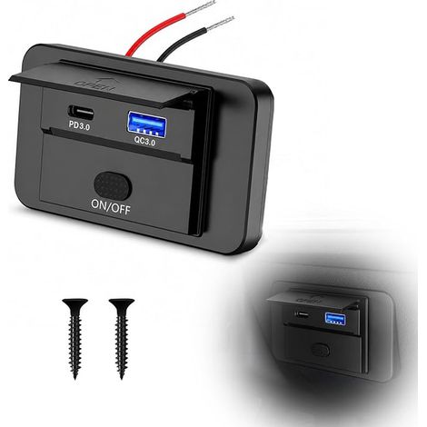 Prise USB 12 V pour camping-car en saillie avec interrupteur, ports