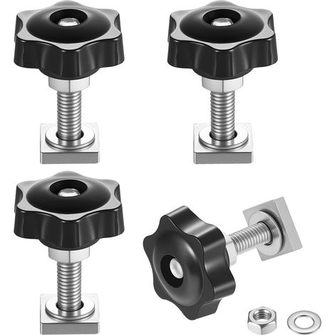 4 Set Ecrou en T M8 x 40 mm, Écrous à Rainure en T, Adaptateurs Boulons en T avec Écrous à tête étoile M8 et Rondelle pour adaptateurs de barres de toit porte-bagages de toit coffres de toits rails (1/5)