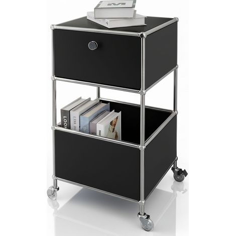 Metallregal Concept Epure MK-145 3-stöckiger Rollcontainer mit Schublade & Ablagen Schwarz