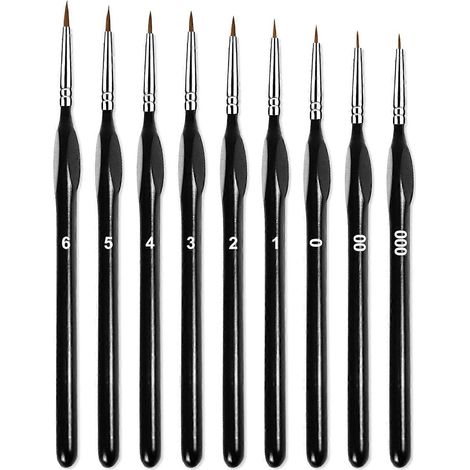 Ensemble de pinceaux détaillés pour peinture acrylique, à l'huile et aquarelle, 9 pinceaux miniatures avec manches ergonomiques pour l'art (1/4)