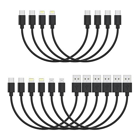 [30CM, 10Pack] Multi USB Câbles Charge Court, Charge Rapide et Synchronisation Type-C/Lightning/Micro Câbles en Vrac pour Charge Station pour iPhone17 et 15, iPhone5-14, Mobiles, Tablettes, Noir (1/5)