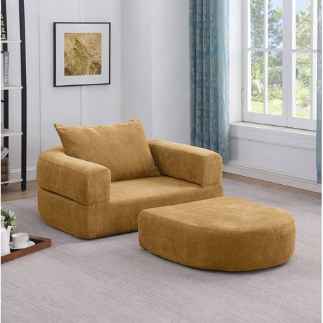 Canapé modulable en chenille jaune, configuration réversible, sans assemblage (1/5)